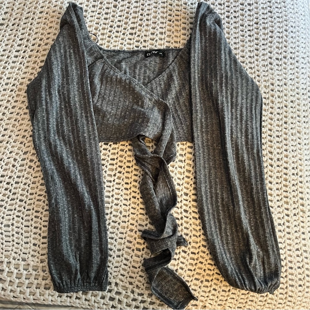 Wrap around long sleeve crop top size M